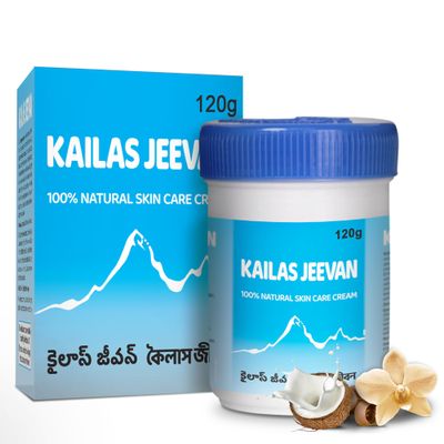 Kailas Jeevan Herbal & Natural Skincare Cream - 100% Natural Face Cream, Chemical-Free Cream, Skin Moisturizing Cream, Cracked Heels & Skin Soothing Cream, Skin Nourishing & Hydrating - 120g (1 Pack)