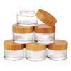 COSIDEA 6pcs Empty 1.7 OZ/50g Round Clear Glass Jars with Bamboo lids, Bamboo Cream Jar Refillable Cosmetic Travel Containers for Lip Balm, Ointments, Lotion Packing view 1