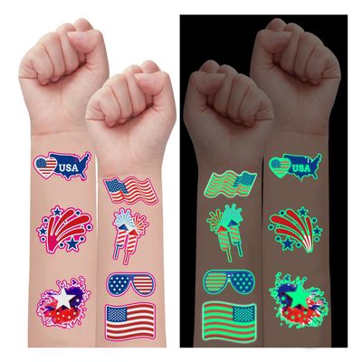 70PCS 4th of July Decorations Temporary TattoosRed White and Blue Party SuppliesFourth of July Glow in The Dark Sticker Patriotic Party Decorations Favors Supplies Independence Day Memorial Day Decorations