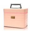 Sluxa Fashion makeup box, Portable leather hard cosmetic case with mirror, Professional train case make up box for women adults. (Pink) view 1