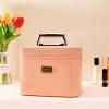 Sluxa Fashion makeup box, Portable leather hard cosmetic case with mirror, Professional train case make up box for women adults. (Pink) view 3