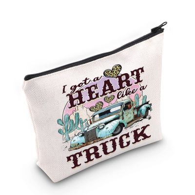 LEVLO Country Music Quote Cosmetic Bag Song Western Gift I Got A Heart Like a Truck Musical Make Up Zipper Pouch Bag Cowboy Cowgirl Merchandise (Like a Truck)