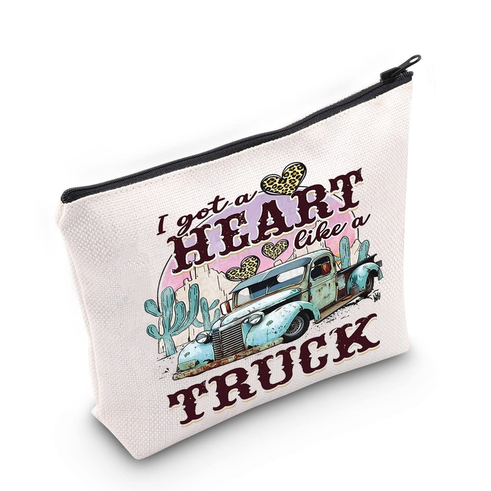 LEVLO Country Music Quote Cosmetic Bag Song Western Gift I Got A Heart Like a Truck Musical Make Up Zipper Pouch Bag Cowboy Cowgirl Merchandise (Like a Truck)