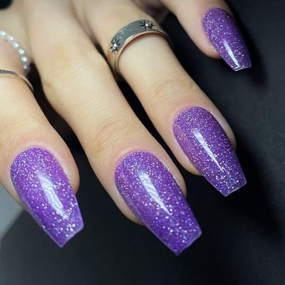 Redykat Handmade 24PCS Glossy Coffin Press On Nails, Salon Quality Nail art, Extra Long Acrylic Fake Nails, False Nails, Home Quick Manicure (thermochromic purple)
