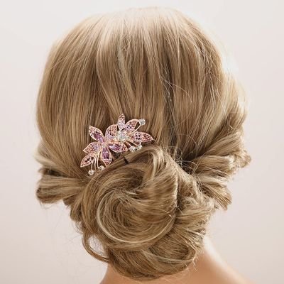 Aimimier Bridal Wedding Purple Crystal Hair Comb Flower Leaf Rhinestone Gem Side Combs Long Teeth Hair Pins Sparkly Hair Accessories for Women Girls(Purple)