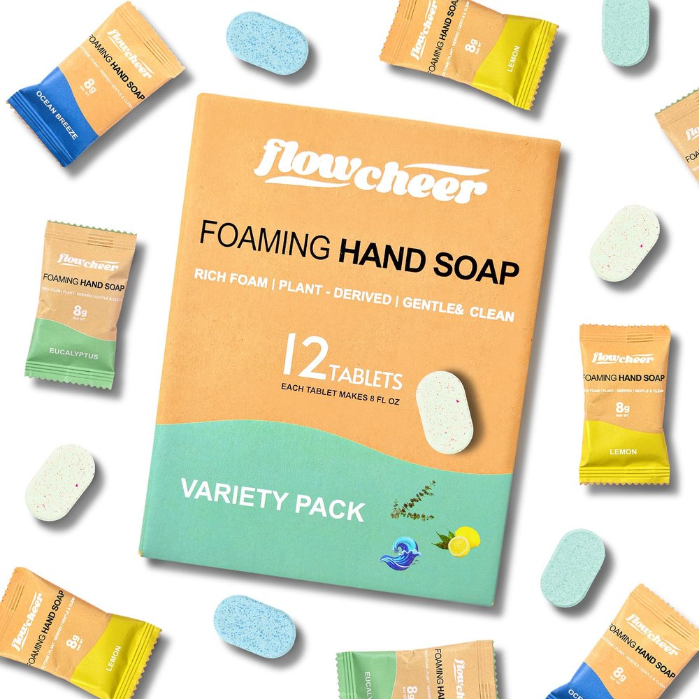 flowcheer Foaming Hand Soap Refill Tablets, 12 Pack (Makes 12 x 9 fl oz), Variety Fragrance Soap Tablets, Fresh & Clean Handwash, No Plastic Bottle