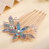 Aimimier Bridal Wedding Flower Leaf Crystal Hair Comb Dainty Rhinestone Gem Side Combs Long Teeth Hair Pins Floral Hair Accessories for Women Girls(Blue) view 3
