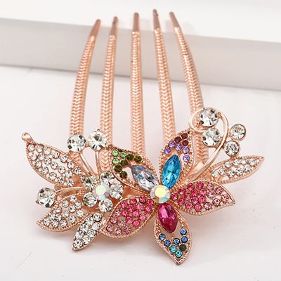 Aimimier Bridal Wedding Crystal French Hair Comb Flower Leaf Rhinestone Gem Side Combs Long Teeth Barette Luxury Hair Accessories for Women Girls(Colorful)