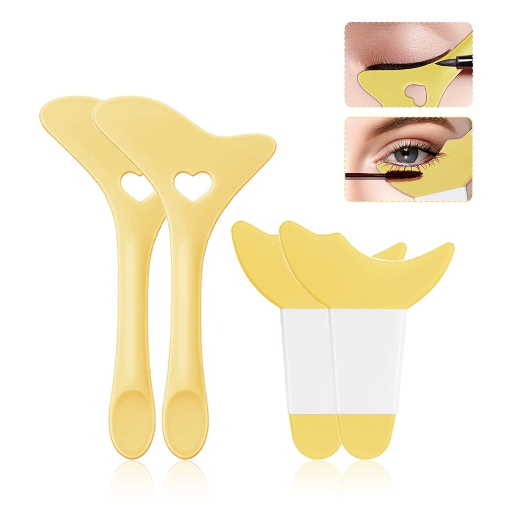 Deacocal Eyeliner Stencils 4Pcs Reusable Silicone Eyeliner Aid Mascara Shield Eyeliner Eyelash Eyeshadow Lipstick Applicator Guide Tool Multifunctional Eye Makeup Tool Easy to Use (Yellow)