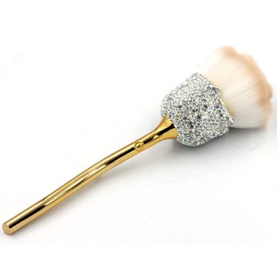 Bestbling Bling Rhinestones Rose Shaped Powder Makeup Brush, Luxury Foundation Brush with Soft Bristles for Makeup Application (Silver)