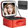Extrei Gent Makeup Travel Train Case with Mirror LED Light 3 Adjustable Brightness Large Cosmetic Bag Portable Storage Adjustable Partition Waterproof Brushes Make up Jewelry Gift for Women view 1