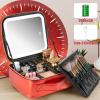 Extrei Gent Makeup Travel Train Case with Mirror LED Light 3 Adjustable Brightness Large Cosmetic Bag Portable Storage Adjustable Partition Waterproof Brushes Make up Jewelry Gift for Women view 2