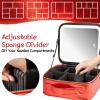 Extrei Gent Makeup Travel Train Case with Mirror LED Light 3 Adjustable Brightness Large Cosmetic Bag Portable Storage Adjustable Partition Waterproof Brushes Make up Jewelry Gift for Women view 4
