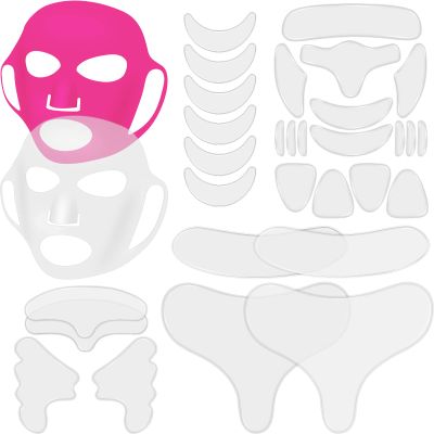 Maitys 32 Pcs Facial Chest Neck Silicone Pad Reusable Face Forehead Patches Facial Sleeping Mask Cover for Smoothing Chest Neck Forehead Eye Mouth (Rose Pink,Clear)