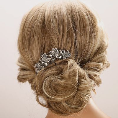 Aimimier Butterfly Rhinestone French Hair Combs Dainty Crystal Hair Pieces Wedding Long Teeth Hair Pins Luxury Bridal Hair Accessories for Women and Girls(Gray)