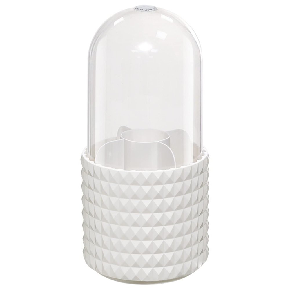 VALINK Makeup Brush Holder,360 Rotating Cosmetics Make up Brush Organizer Storage with Lid Travel Makeup Brushes Holder(White)