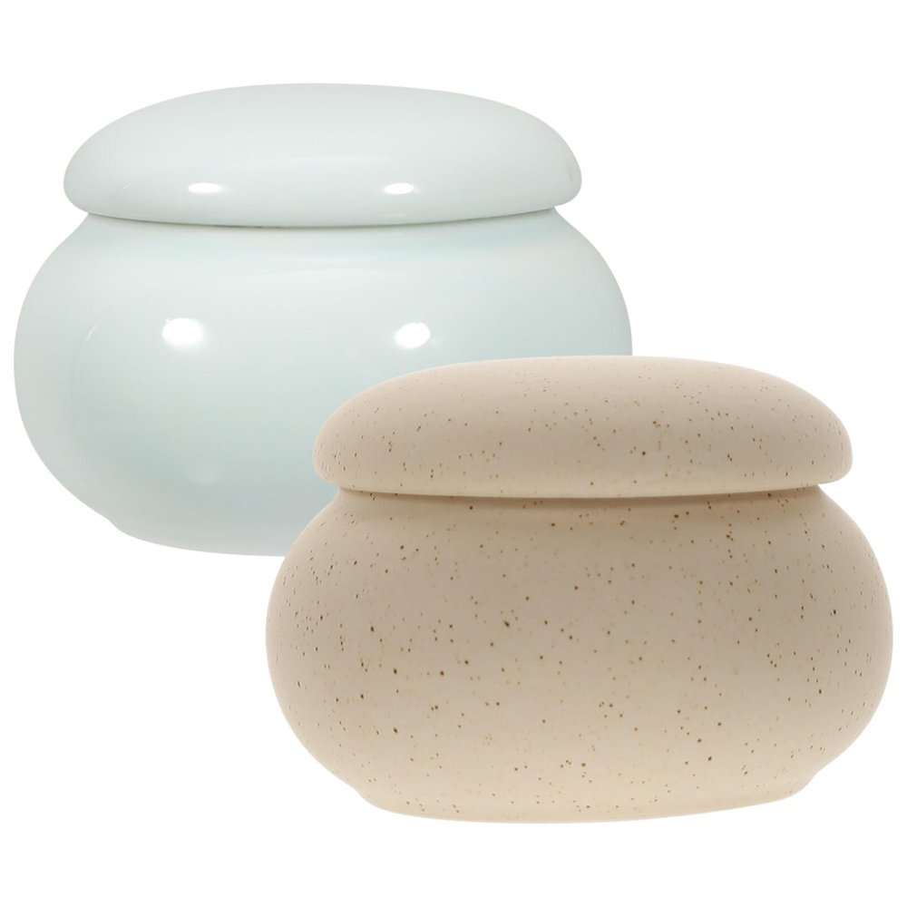 FRCOLOR 2pcs Ceramics Cosmetics Jar Porcelain Dappen Dish with Lid Multifunctional Storage Jars Small Manicure Pen Dish for Acrylic Liquid Powder