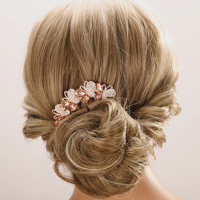 Aimimier Butterfly Rhinestone Hair Side Combs Crystal Inlaid Styling Hair Accessories Wedding Hair Clips Pins Party Hair Jewelry for Women and Girls(Champagne)