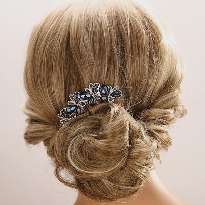 Aimimier Bridal Wedding Butterfly Crystal Hair Combs Decorative Rhinestone Headpieces Hair Clips Bride and Bridesmaids Hair Accessories for Women Girls(Blue)