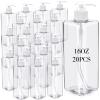 20 Pack 16oz/ 500ml Plastic Empty Bottles Refillable Shampoo Containers with Pump Lightweight Square Soap Dispenser Bottles for Essential Lotions, Shampoos, Conditioner, Massage Oil (Clear, White) view 1