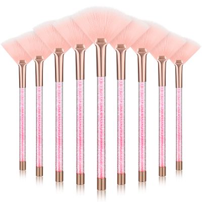 9 Pieces Facial Fan Mask Brushes, Soft Facial Applicator Brushes Tools for Peel Glycolic Makeup for Mud Cream(Pink)