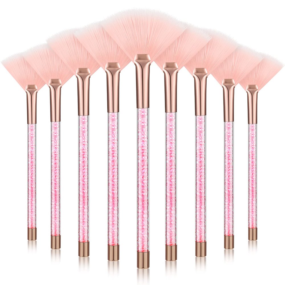 9 Pieces Facial Fan Mask Brushes, Soft Facial Applicator Brushes Tools for Peel Glycolic Makeup for Mud Cream(Pink)