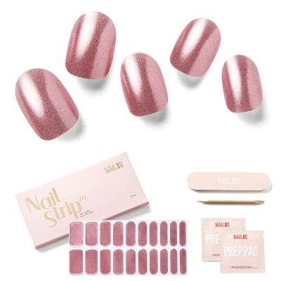 NAILOG Semi Cured Gel Nail Strips, 20 Pcs Pink Long Lasting Stickers Extra Long Nail Wraps with Glossy Gel Finishing for Spring Summer, Cover Girl