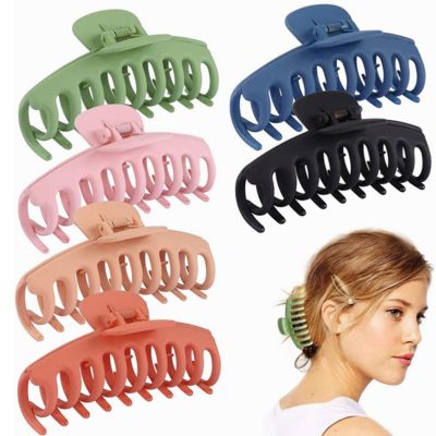 6 PCS Hair Claw Clips for Women Thick Hair, Matte Non-SlipHair Clips Fishtail/Twist Cute Big Middle Hair Clips Strong Hold Thin Hair Accessories (6 PCS (Save25%))