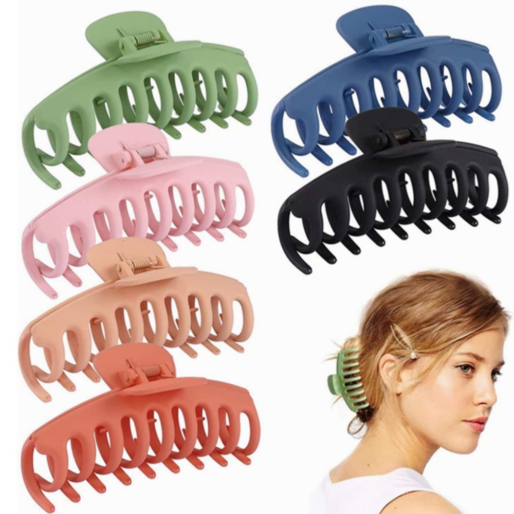 6 PCS Hair Claw Clips for Women Thick Hair, Matte Non-SlipHair Clips Fishtail/Twist Cute Big Middle Hair Clips Strong Hold Thin Hair Accessories (6 PCS (Save25%))