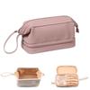 Makeup Bag,Double Layer Cosmetic Bag, Large Capacity Travel Leather Waterproof Cosmetic Bag, Portable Toiletry Bag for Women and Girls (Pink) view 1