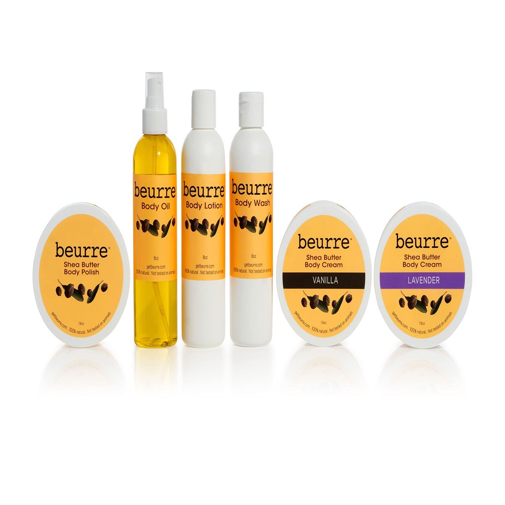 Beurre Shea Butter Self Care Bundle (Lavender) - - Body Cream - Body Oil - Body Wash - Body Scrub - Body Lotion