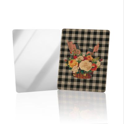 Independence Floral Basket American Flag Small Compact Mirror for Purse, Retro Buffalo Black White Checker Travel Makeup Mirror for Women, Rectangular Handheld Compact Pocket Mirror 4 PCS
