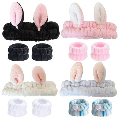 12PCS Spa Headband and Wrist Towels for Face Washing Set Hair Band Soft Microfiber Makeup Headband for Women Girls Elastic Rabbit Ears Headbands with Highly Absorbent Wristbands for Washing Face