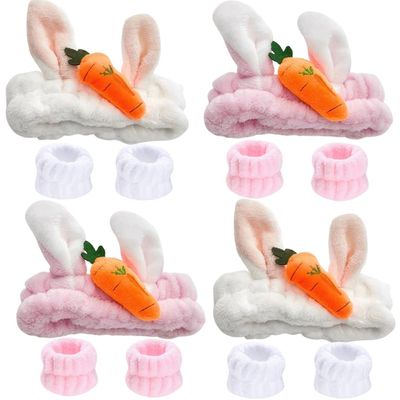 12PCS Spa Headband and Wrist Towels for Face Washing Set Rabbit Hair Band Soft Microfiber Makeup Headband for Women Girls Elastic Rabbit Ears Headbands with Highly Absorbent Wristband for Washing Face