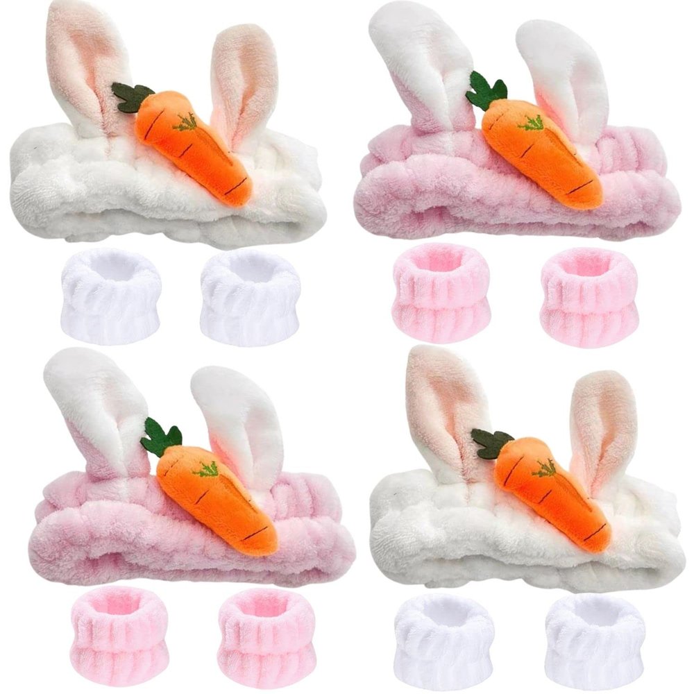 12PCS Spa Headband and Wrist Towels for Face Washing Set Rabbit Hair Band Soft Microfiber Makeup Headband for Women Girls Elastic Rabbit Ears Headbands with Highly Absorbent Wristband for Washing Face