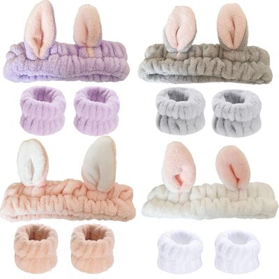 12PCS Spa Headband and Wrist Towels for Face Washing Set Hair Band Soft Microfiber Makeup Headband for Women Girls Elastic Rabbit Ears Headbands with Highly Absorbent Wristbands for Washing Face