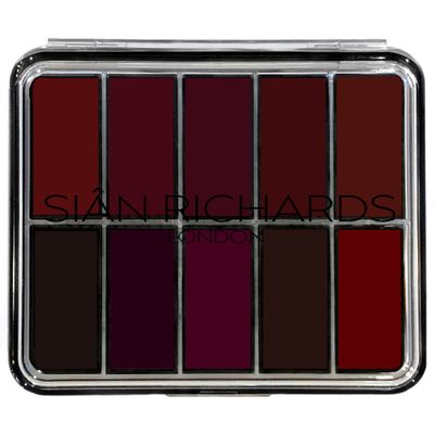 SIAN RICHARDS London Lavish Lipwear 10 Colour Cream Lipstick Palette Deep Red, Long-Lasting, High Pigment, Smooth & Creamy Finish