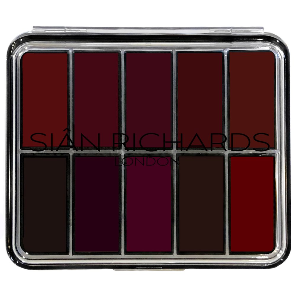 SIAN RICHARDS London Lavish Lipwear 10 Colour Cream Lipstick Palette Deep Red, Long-Lasting, High Pigment, Smooth & Creamy Finish