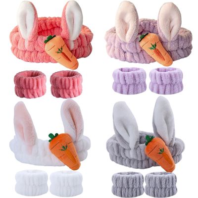12PCS Spa Headband and Wrist Towels for Face Washing Set Rabbit Hair Band Soft Microfiber Makeup Headband for Women Girls Elastic Rabbit Ears Headbands with Highly Absorbent Wristband for Washing Face