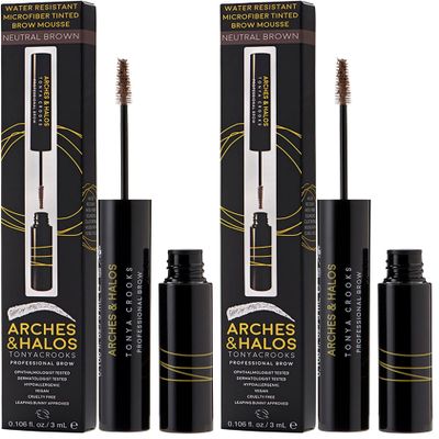 Arches & Halos Microfiber Tinted Brow Mousse - Shape and Define - For Full, Fluffy, Natural Looking Brows - Vegan and Cruelty Free Makeup - Neutral Brown, 0.106 oz (Pack of 2)
