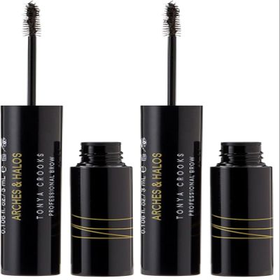 Arches & Halos Microfiber Tinted Brow Mousse - Shape and Define - Get Full, Fluffy, Natural Looking Brows - Vegan and Cruelty Free Makeup - Dark Brown, 0.106 oz (Pack of 2)