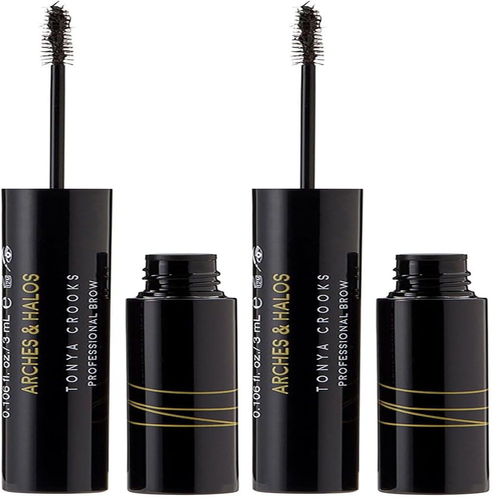 Arches & Halos Microfiber Tinted Brow Mousse - Shape and Define - Get Full, Fluffy, Natural Looking Brows - Vegan and Cruelty Free Makeup - Dark Brown, 0.106 oz (Pack of 2)