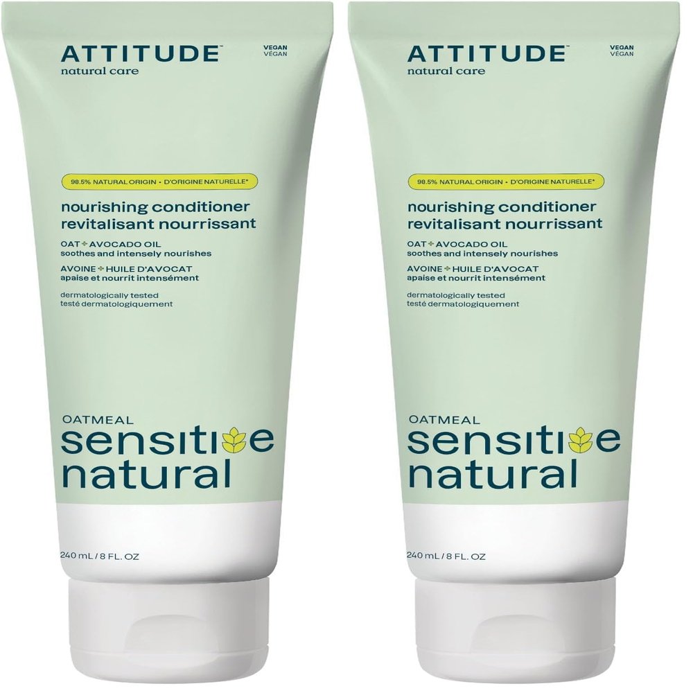 ATTITUDE Hair Conditioner, 8 Fl Oz, Pack of 2, Plant and Mineral-Based | Avocado Oil | For Sensitive Skin | Nourishing | Vegan