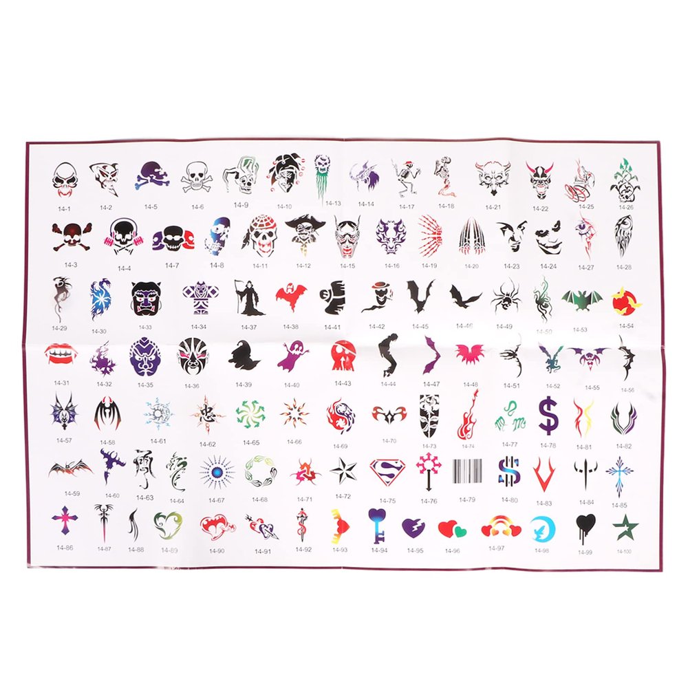 100pcs Skin Friendly Temporary Tattoos Stencils, Professional Reusable Tattoo Template with Rich Patterns, Multipurpose Body Painting Templates for Arms Ankles Belly Chest Neck Back Face(Book 9)