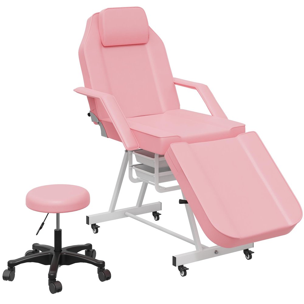 LOUVIXA Tattoo Chair, Adjustable Facial Chair 73 Inch Salon Bed with Hydraulic Stool for Professional Massage Beauty Spa (Pink)