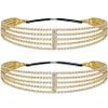 ANCIRS 2 Pack Multi Layered Elastic Headband for Women, Adjustable Rhinestone Bridal Headpieces, Stretchy Crystal Jewelry Hair Bands Accessories for Girls- Gold view 1