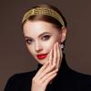 ANCIRS 2 Pack Multi Layered Elastic Headband for Women, Adjustable Rhinestone Bridal Headpieces, Stretchy Crystal Jewelry Hair Bands Accessories for Girls- Gold view 2