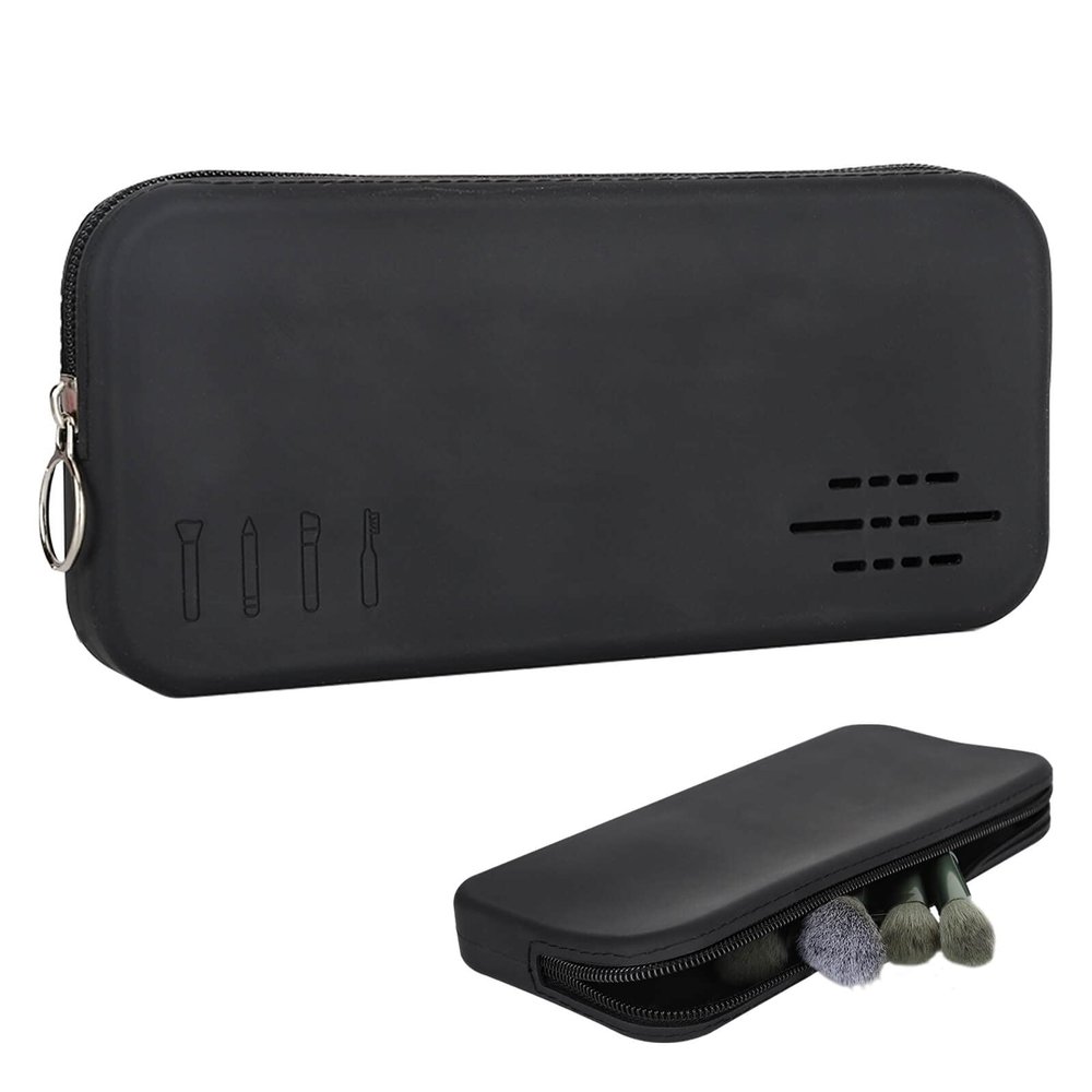 Gmdrounz Makeup Brush Travel Case Bag Zippered Pouch - Silicone Portable Makeup Brush Organizer Bag Case Cosmetic Bag for Storing Brushes and Makeup Tools to Protect Makeup Brushes