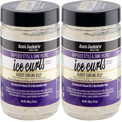Aunt Jackie's Grapeseed Style and Shine Recipes Ice Curls Glossy Curling Jelly, Hydrates, Softens, Makes Waves, Curls and Coils Easier to Style, 15 oz (Pack of 2)