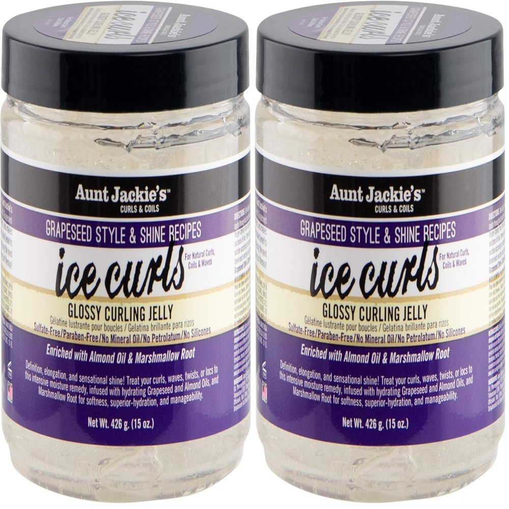 Aunt Jackie's Grapeseed Style and Shine Recipes Ice Curls Glossy Curling Jelly, Hydrates, Softens, Makes Waves, Curls and Coils Easier to Style, 15 oz (Pack of 2)